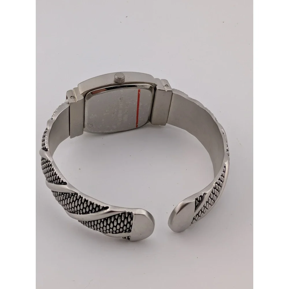 Premier Designs Womens Watch 22mm Silver Tone Open Cuff Band- New Battery